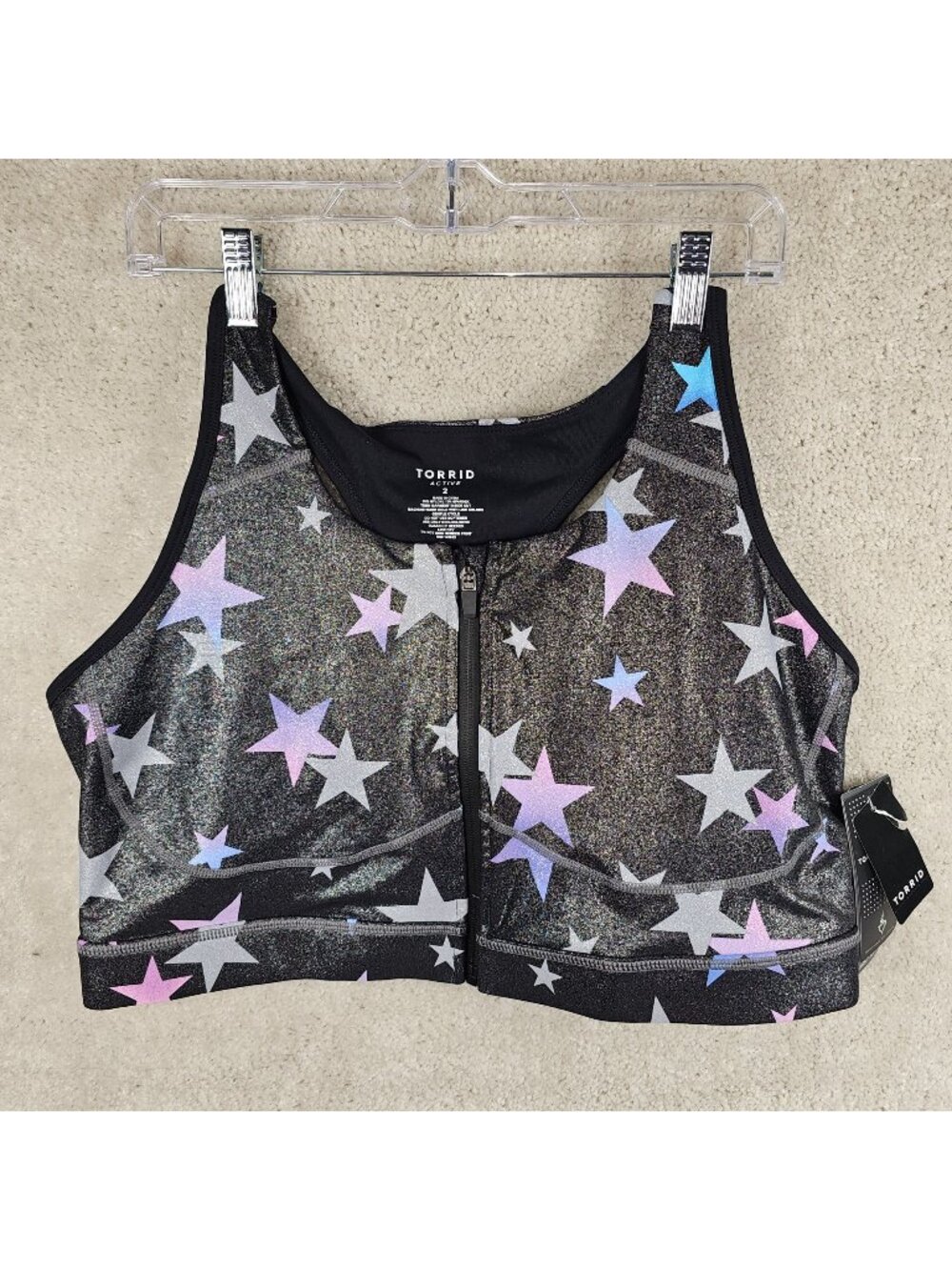 Torrid NWT Active Bra Size 2X 18-20 Womans Zip Front Stars Shiny NEW